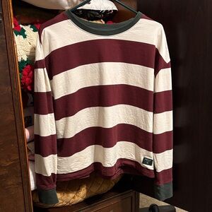 Orvis Maroon and White Striped Shirt